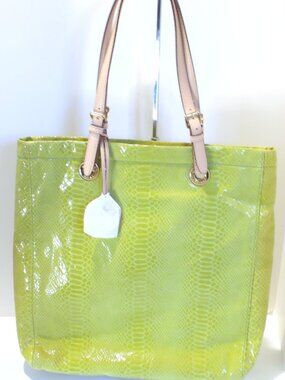 Michael Kors Jet Set Green Snake Skin Embossed Leather Tote, with Bag Charm